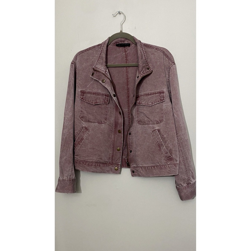 Women's Denim Bomber Style Jacket Size Medium Maroon Soft Lightweight BOHO Moto